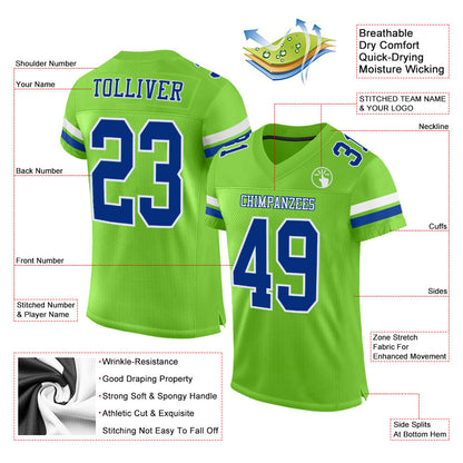 Custom Neon Green Royal-White Mesh Authentic Football Jersey
