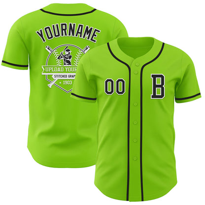 Custom Neon Green Black-White Authentic Baseball Jersey