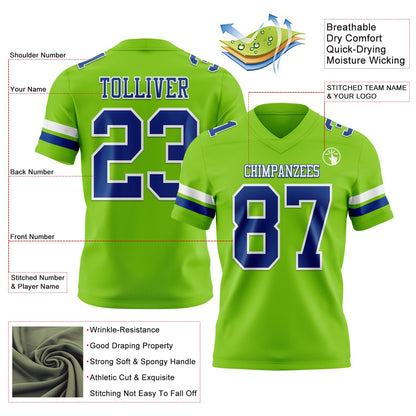 Custom Neon Green Royal-White Mesh Authentic Football Jersey