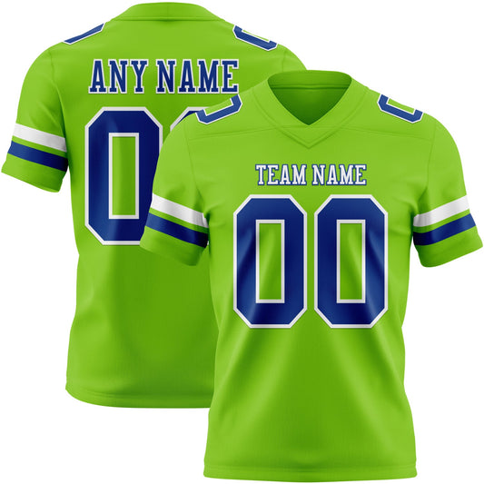 Custom Neon Green Royal-White Mesh Authentic Football Jersey