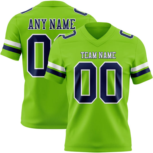 Custom Neon Green Navy-White Mesh Authentic Football Jersey