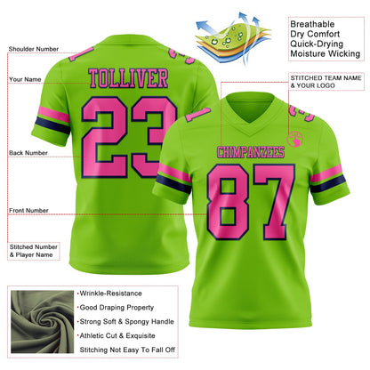 Custom Neon Green Pink-Navy Mesh Authentic Football Jersey