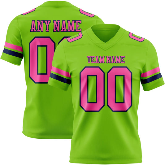 Custom Neon Green Pink-Navy Mesh Authentic Football Jersey