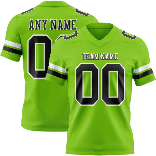 Custom Neon Green Black-White Mesh Authentic Football Jersey