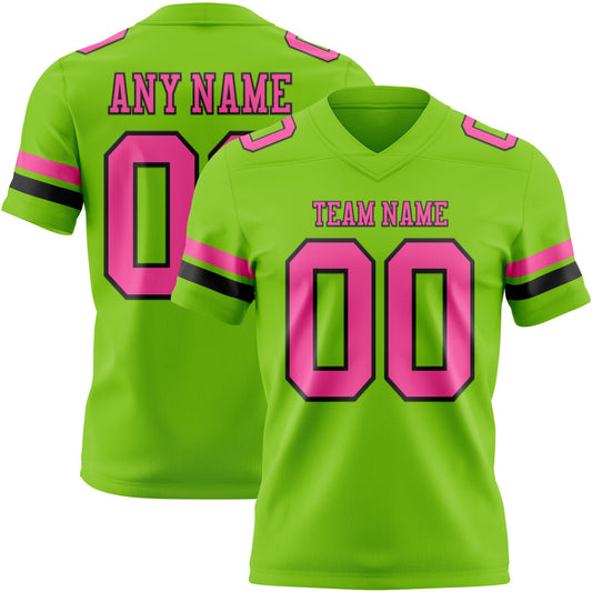 Custom Neon Green Pink-Black Mesh Authentic Football Jersey