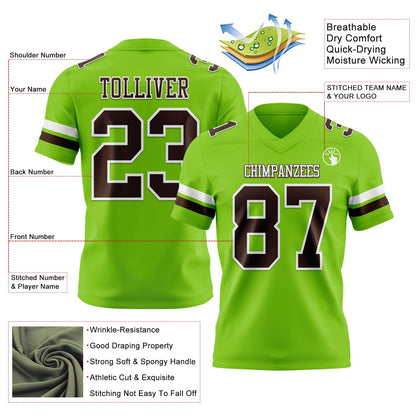 Custom Neon Green Brown-White Mesh Authentic Football Jersey