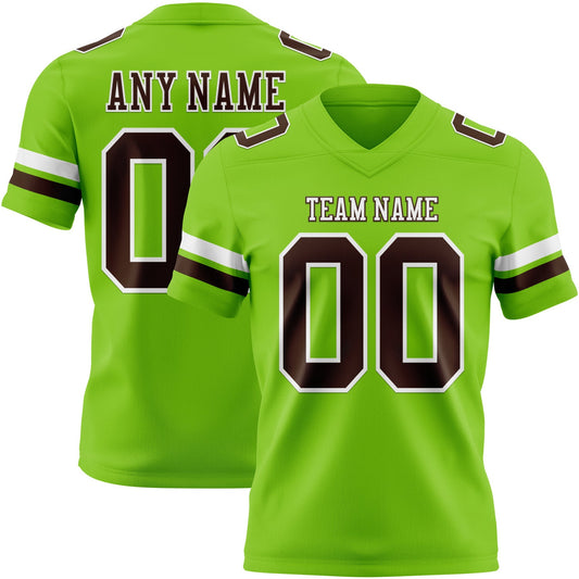 Custom Neon Green Brown-White Mesh Authentic Football Jersey