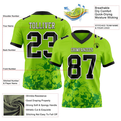 Custom Neon Green Black Grass Green-White Splash Mesh Authentic Football Jersey