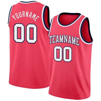 Custom Neon Pink White-Navy Authentic Basketball Jersey