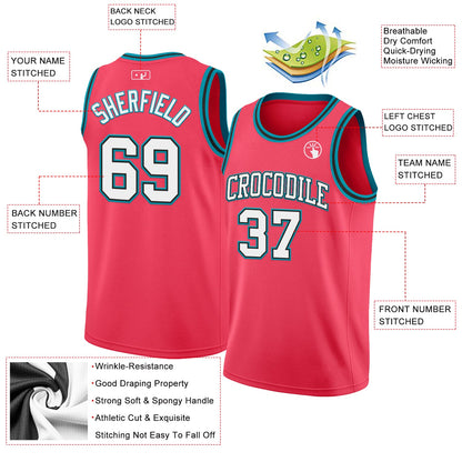 Custom Neon Pink White Black-Teal Authentic Basketball Jersey