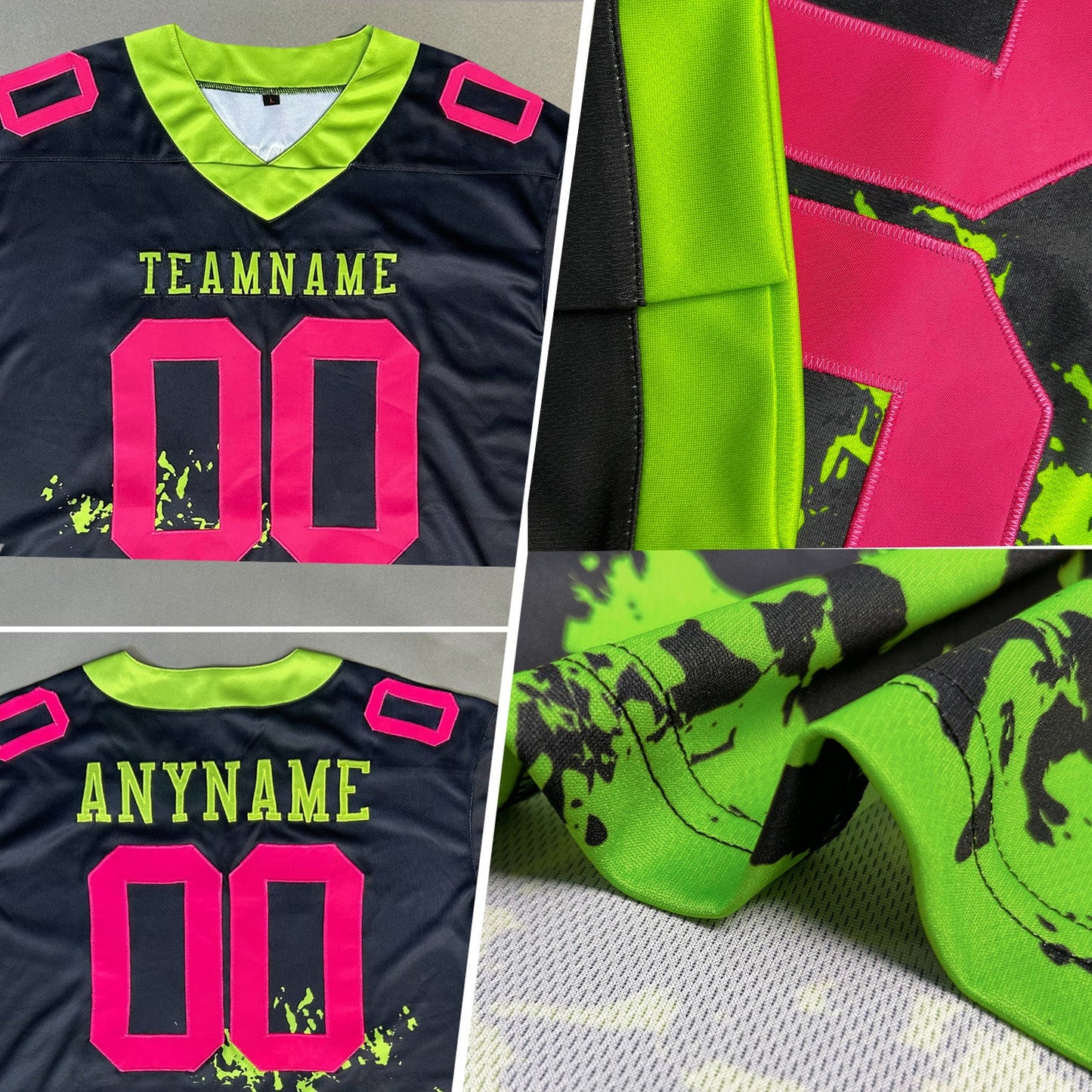 Custom Neon Yellow Black-Gray Splash Mesh Authentic Football Jersey