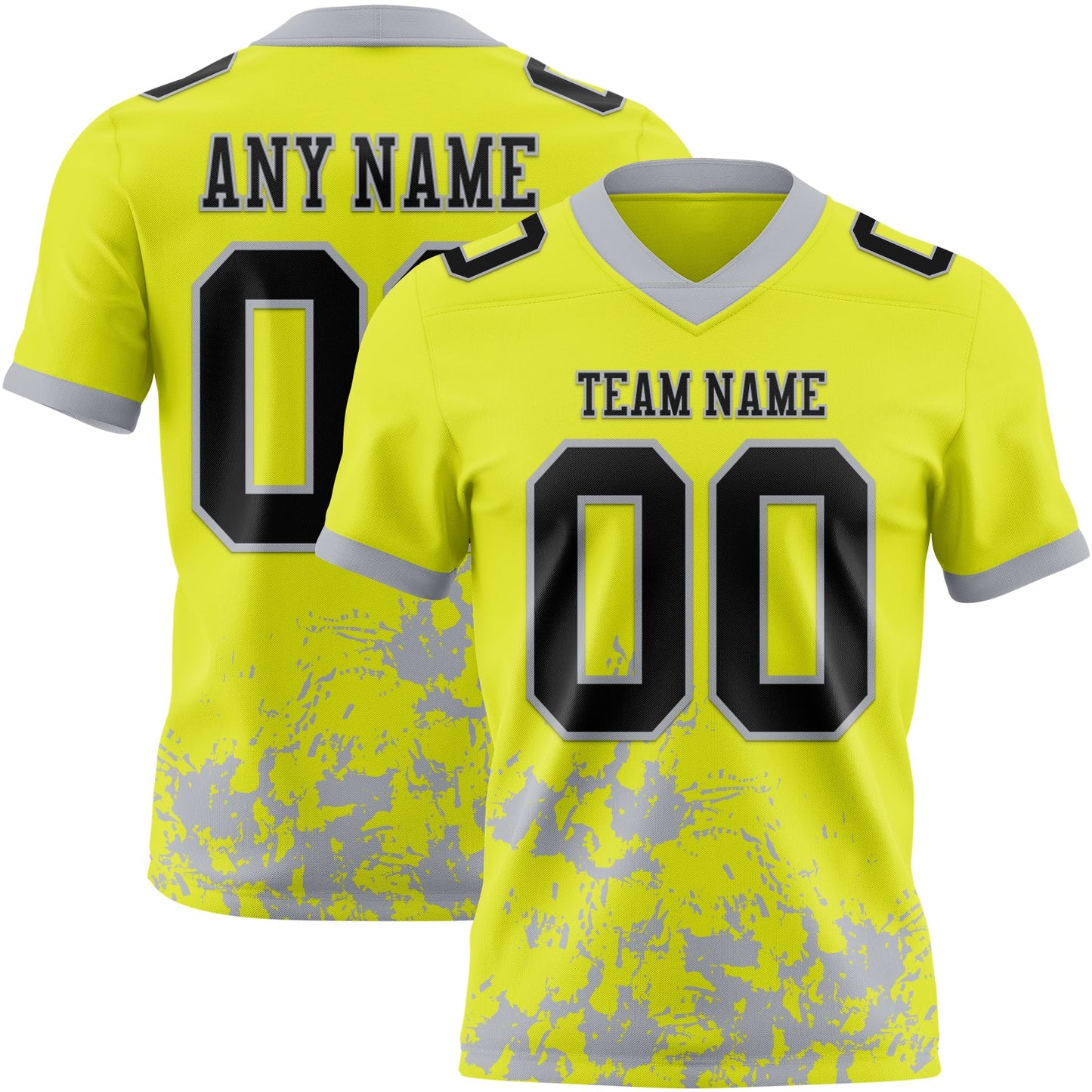 Custom Neon Yellow Black-Gray Splash Mesh Authentic Football Jersey