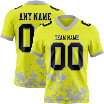 Custom Neon Yellow Black-Gray Splash Mesh Authentic Football Jersey