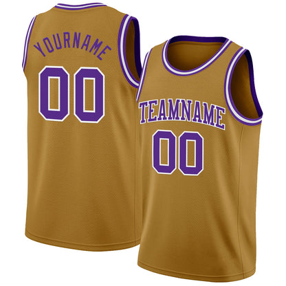 Custom Old Gold Purple-White Authentic Basketball Jersey