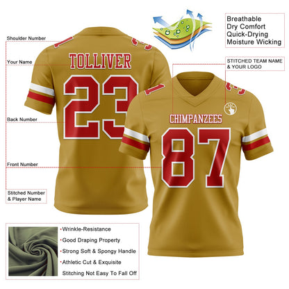 Custom Old Gold Red-White Mesh Authentic Football Jersey