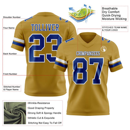 Custom Old Gold Royal-White Mesh Authentic Football Jersey