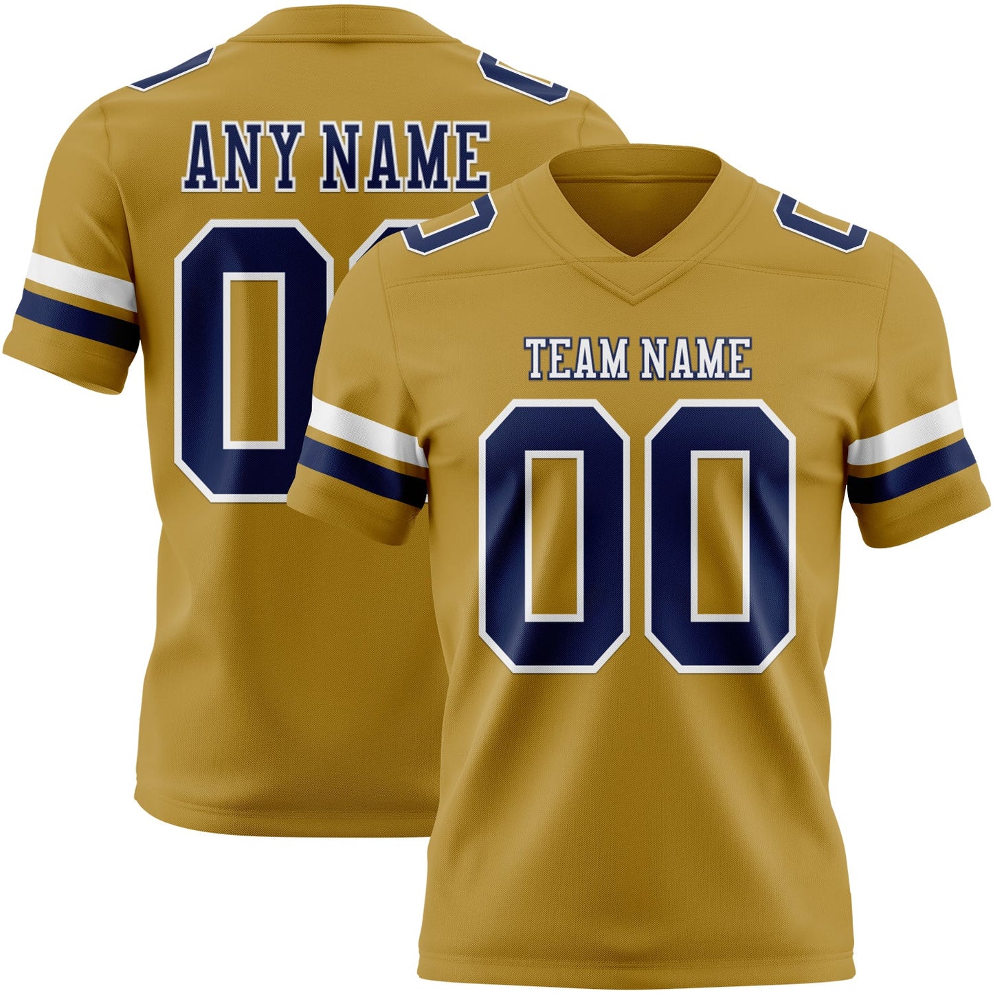 Custom Old Gold Navy-White Mesh Authentic Football Jersey