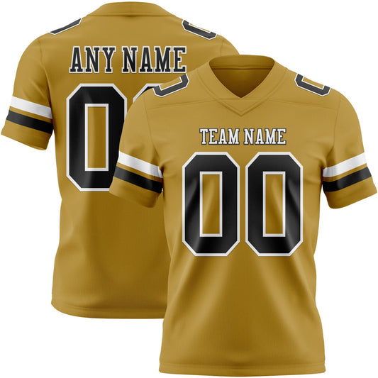 Custom Old Gold Black-White Mesh Authentic Football Jersey