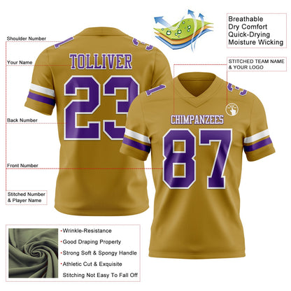 Custom Old Gold Purple-White Mesh Authentic Football Jersey