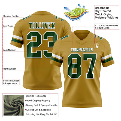 Custom Old Gold Green-White Mesh Authentic Football Jersey