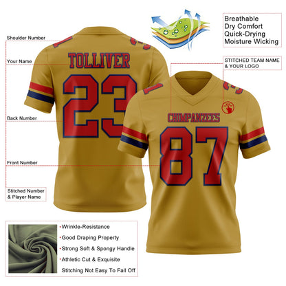 Custom Old Gold Red-Navy Mesh Authentic Football Jersey