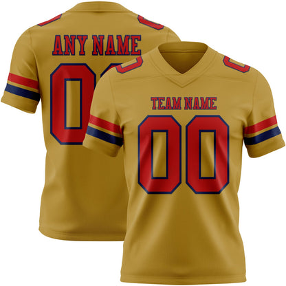 Custom Old Gold Red-Navy Mesh Authentic Football Jersey