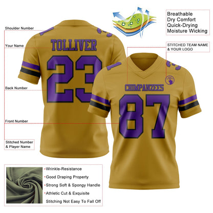 Custom Old Gold Purple-Black Mesh Authentic Football Jersey