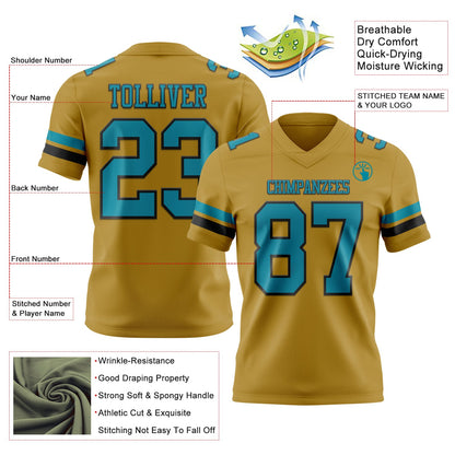 Custom Old Gold Teal-Black Mesh Authentic Football Jersey