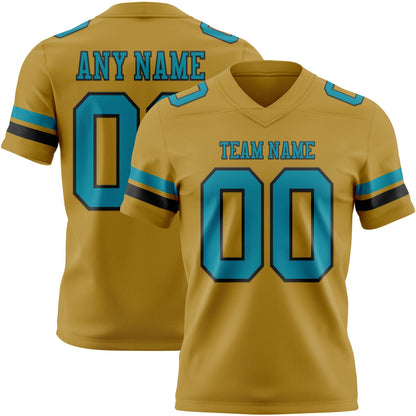 Custom Old Gold Teal-Black Mesh Authentic Football Jersey