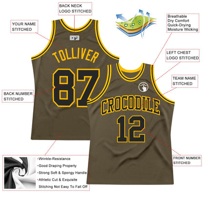 Custom Olive Black-Gold Authentic Throwback Salute To Service Basketball Jersey
