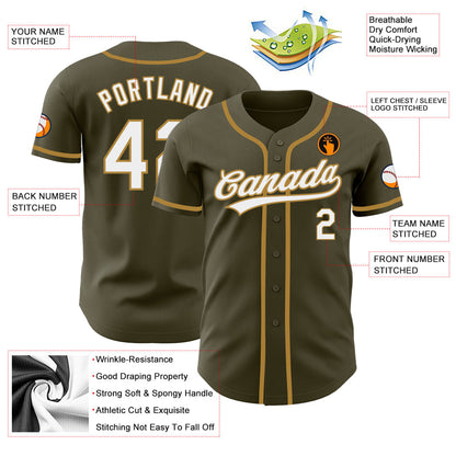 Custom Olive White-Old Gold Authentic Salute To Service Baseball Jersey
