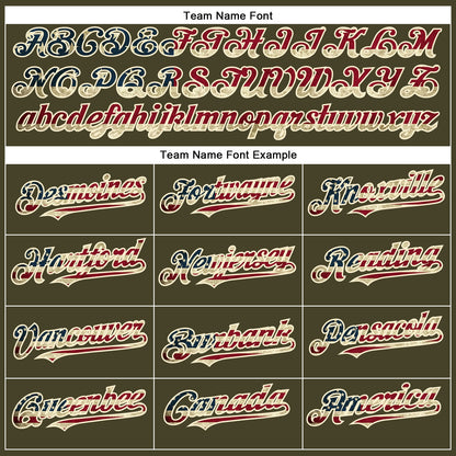 Custom Olive Vintage USA Flag Cream-Crimson Authentic Salute To Service Baseball Jersey