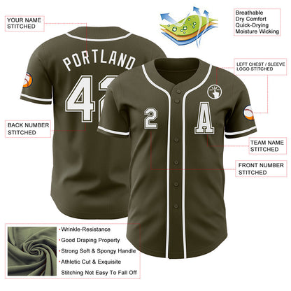 Custom Olive White Authentic Salute To Service Baseball Jersey