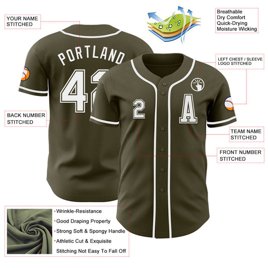Custom Olive White Authentic Salute To Service Baseball Jersey