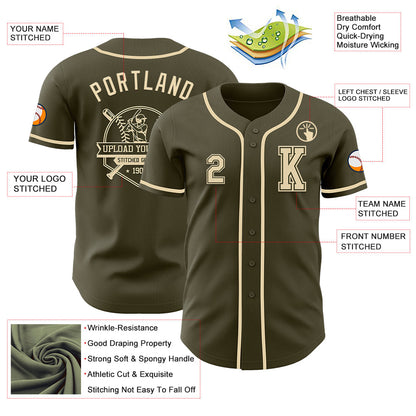 Custom Olive Cream Authentic Salute To Service Baseball Jersey