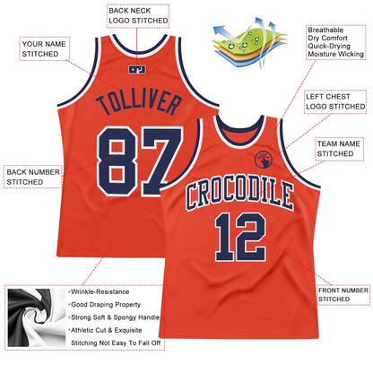 Custom Orange Navy-White Authentic Throwback Basketball Jersey