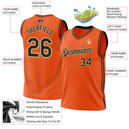 Custom Orange Black Cream-Old Gold Authentic Throwback Basketball Jersey