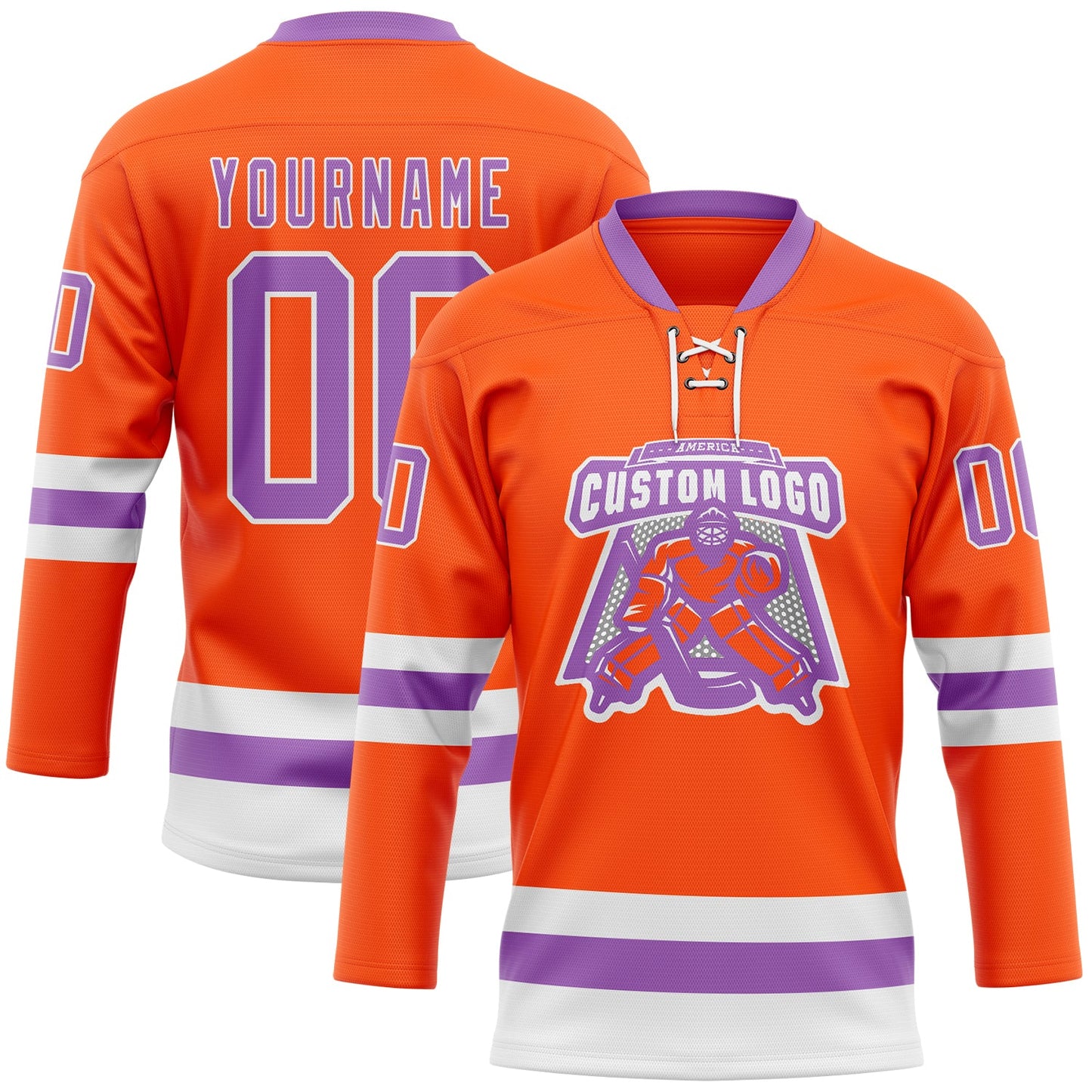 Custom Orange Medium Purple-White Hockey Lace Neck Jersey