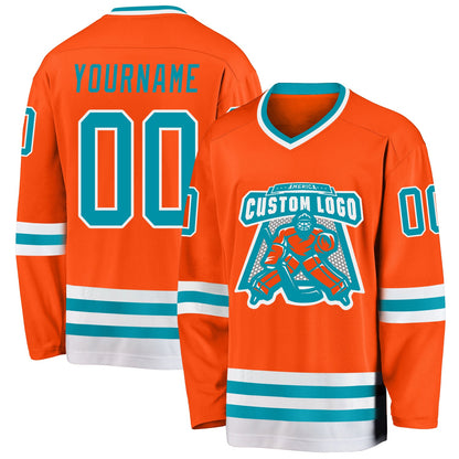 Custom Orange Teal-White Hockey Jersey