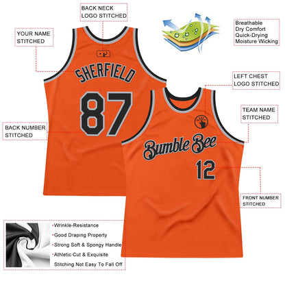 Custom Orange Black-Gray Authentic Throwback Basketball Jersey