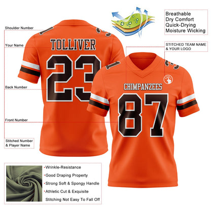 Custom Orange Brown-White Mesh Authentic Football Jersey