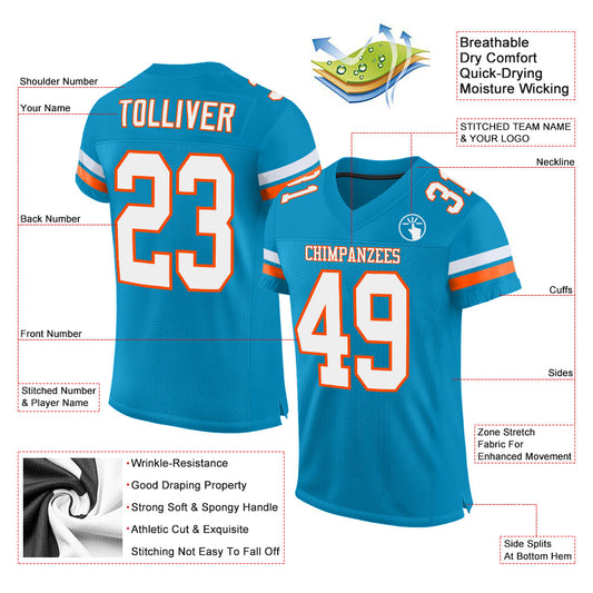 Custom Panther Blue White-Orange Mesh Authentic Football Jersey