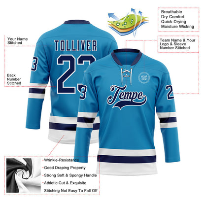 Custom Panther Blue Navy-White Hockey Lace Neck Jersey