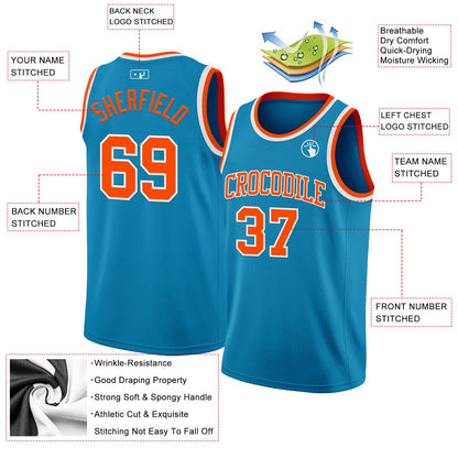 Custom Panther Blue Orange-White Authentic Basketball Jersey