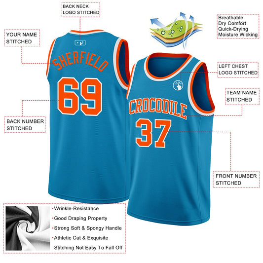Custom Panther Blue Orange-White Authentic Basketball Jersey