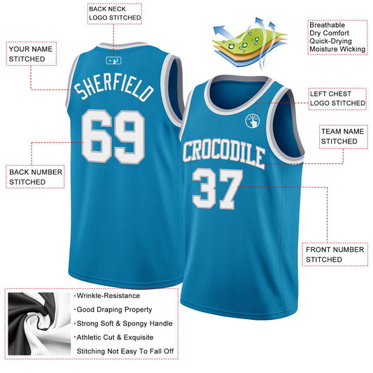 Custom Panther Blue White-Gray Authentic Basketball Jersey