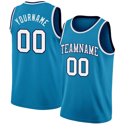 Custom Panther Blue White-Navy Authentic Basketball Jersey