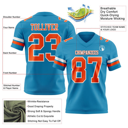 Custom Panther Blue Orange-White Mesh Authentic Football Jersey