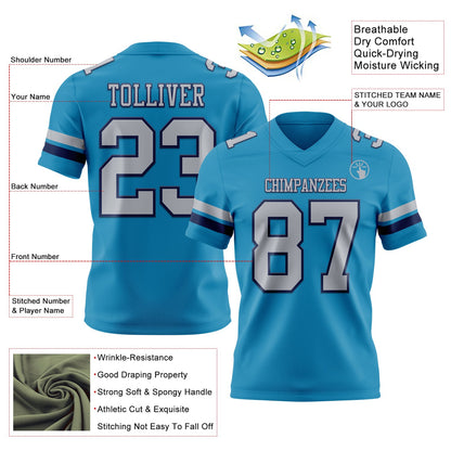 Custom Panther Blue Gray-Navy Mesh Authentic Football Jersey