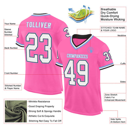 Custom Pink Black-Light Blue Mesh Authentic Throwback Football Jersey